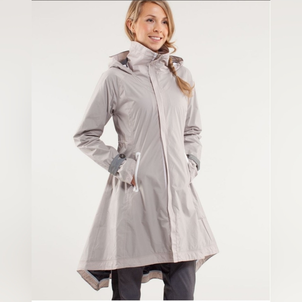 lululemon athletica Pink and Purple Trench Coat with Hood and Drawstring Waist